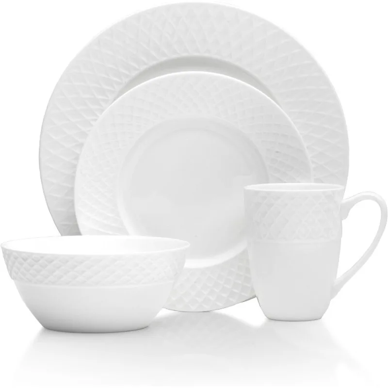 

Mikasa Trellis 16 Piece Dinnerware Set, Service for 4, White