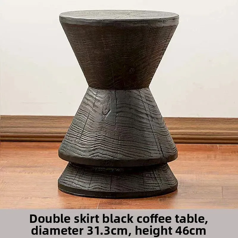 Wabi-Sabi Dual Skirt Coffee Table Magnesium Oxide Clay Stool Designer Round Side Table for Sofa Modern Decor for Homestay