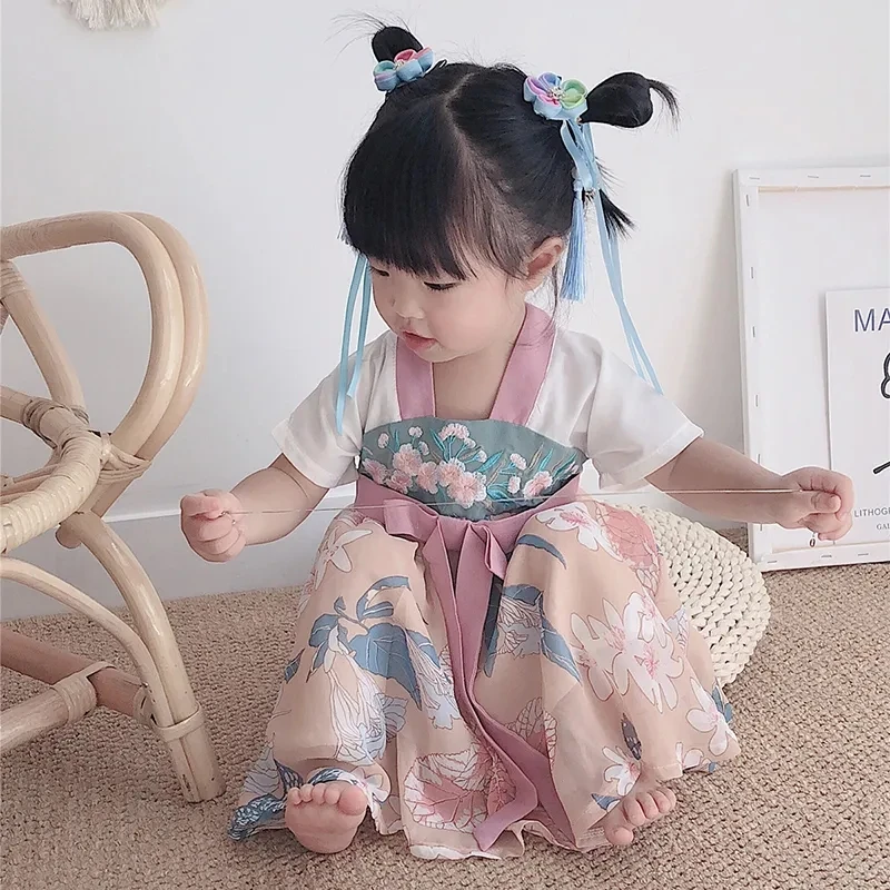 Baby girl Hanfu dress girls summer clothes 0-5Y little girl antique dress baby children short-sleeved dress