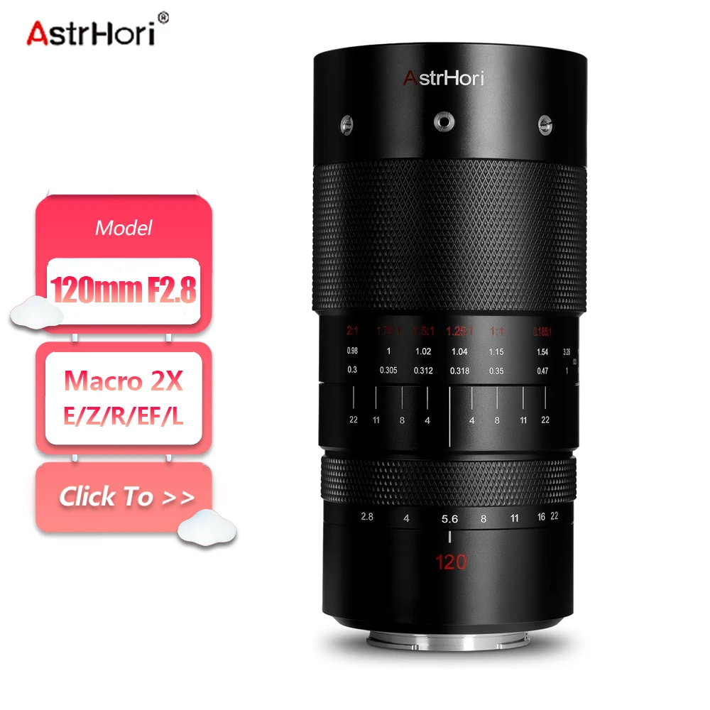 AstrHori 120mm F2.8 Macro 2X Full Frame Large Aperture Medium Telephoto Standard Prime Camera Lens with E Z RF L Mount