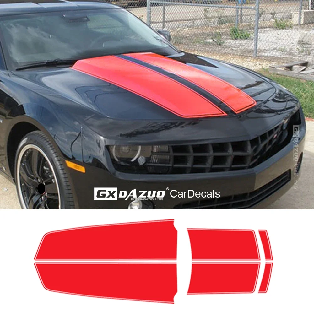 For Chevy Camaro Racing Stripes Carbon Red Chevy Decals Hood Trunk Kit Pro Motor Stripes Custom Made Sticker