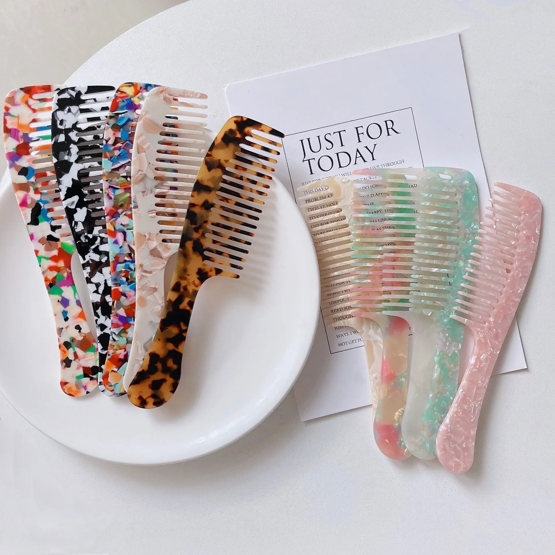 Acetate Anti-static Massage Hair Comb Wide Teeth Hair Brush Hairdressing Colorful Hairdress Salon Styling Traveling Accessories