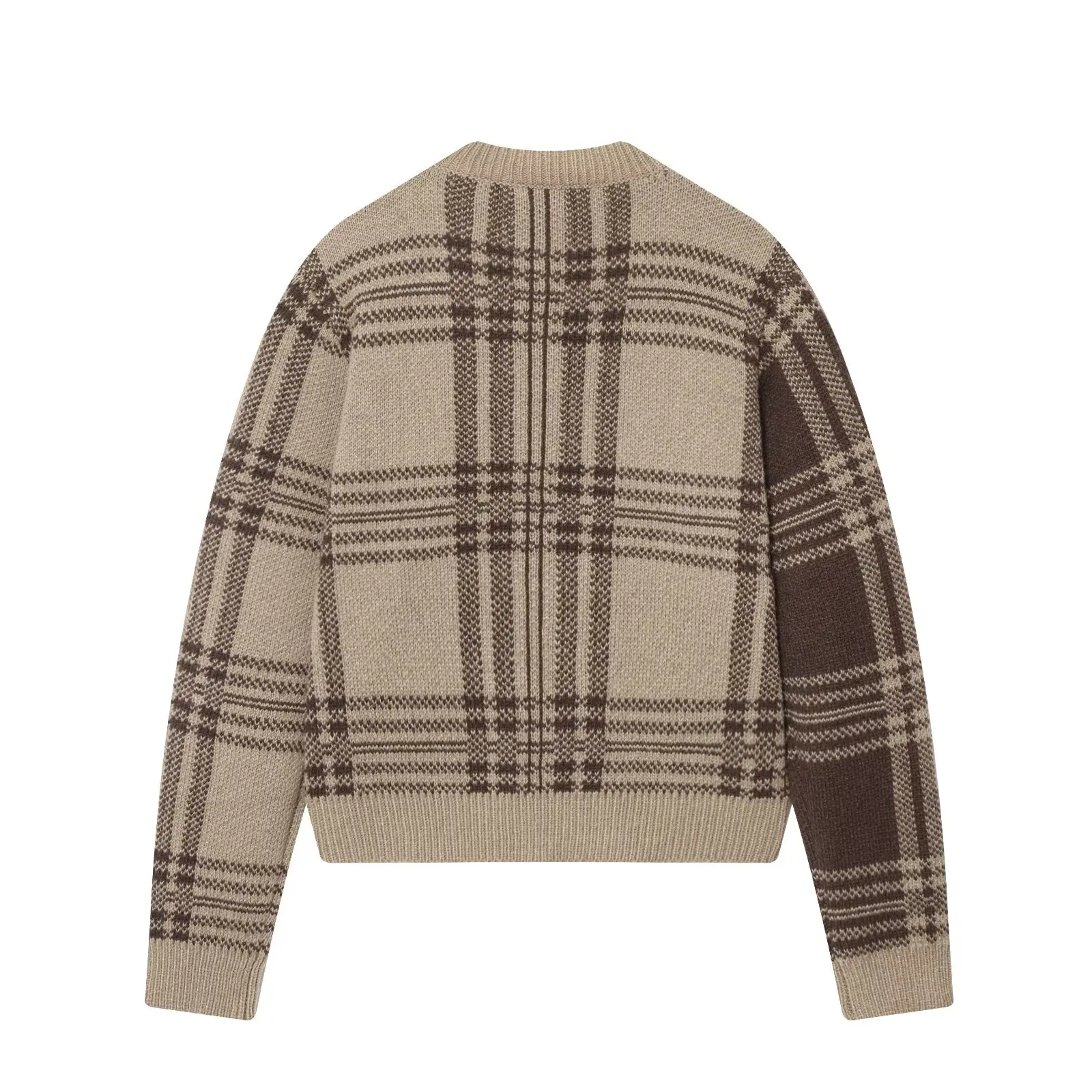 BSAY jesień nowa kolekcja odzieży damskiej 2025 casualowa moda retro krata okrągły dekolt zapinana na guziki koszula z długim rękawem