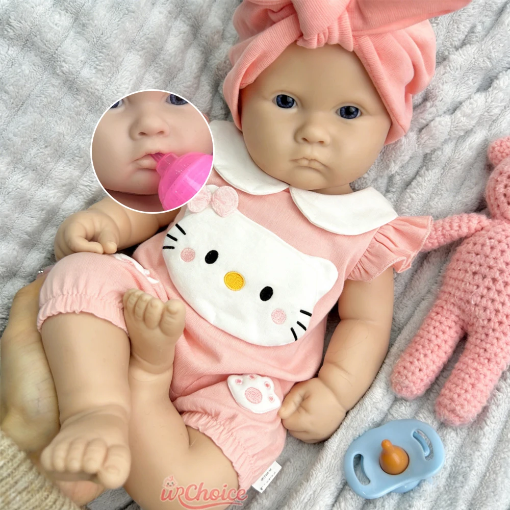 

18inch Premium Full Silicone Reborn Baby Girl Can Open Mouth Doll Lifelike Soft Touch Waterproof Warm Doll for Emotional Comfort