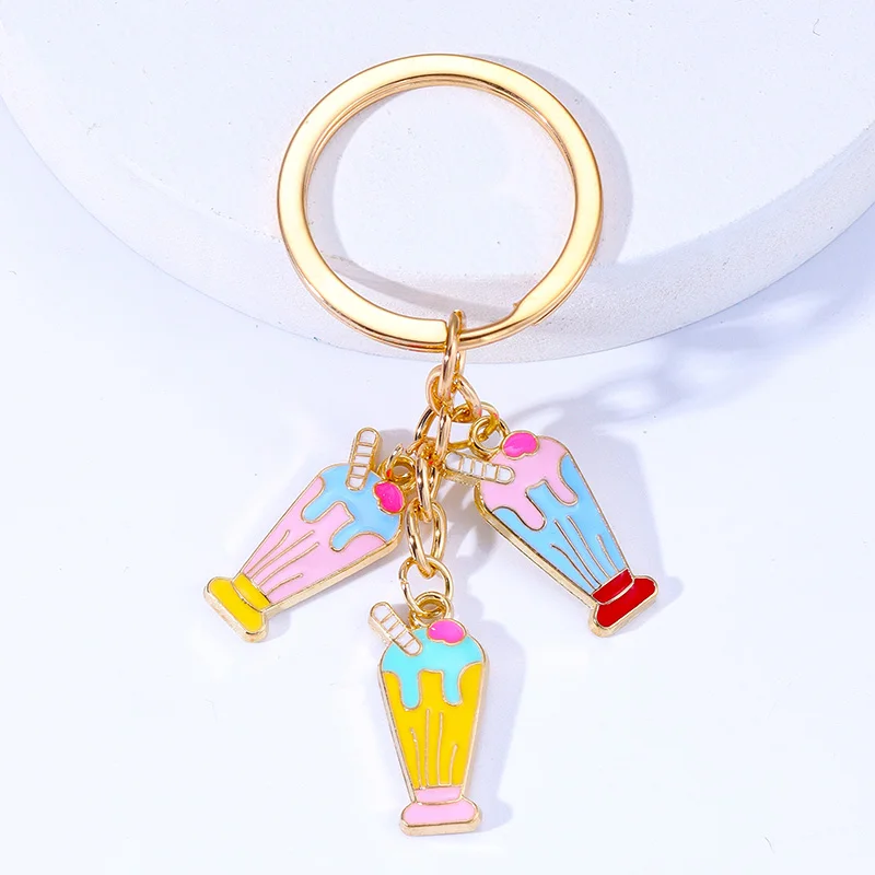 Cute Colorful Dripping Oil Ice Cream Pendant Key Chains Women Girl Bag Car DIY Jewelry Keyrings Accessories Gift