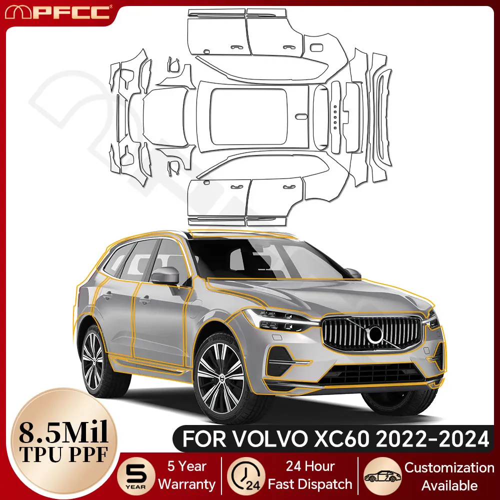

For Volvo XC60 Inscription R Design 2022-2024 8.5Mil TPU Paint Protection Film Car Body Pre-cut PPF Bra Clear Anti-scratch Kit