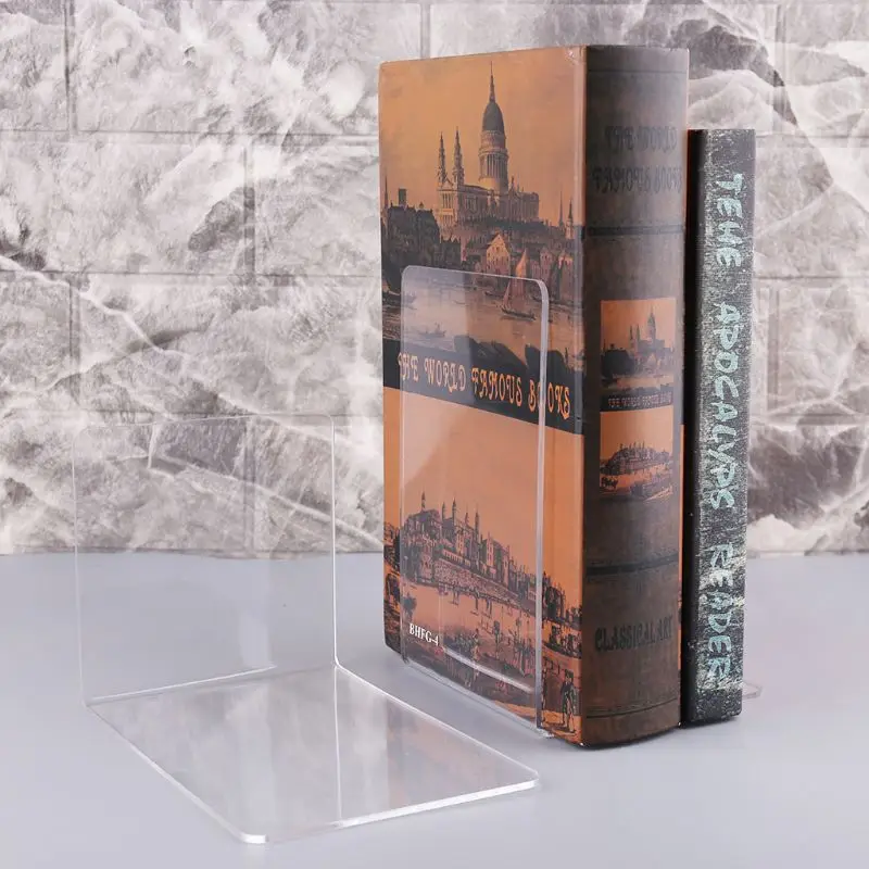 2Pcs Clear Acrylic Bookends L-shaped Desk Desktop Book Holder School S