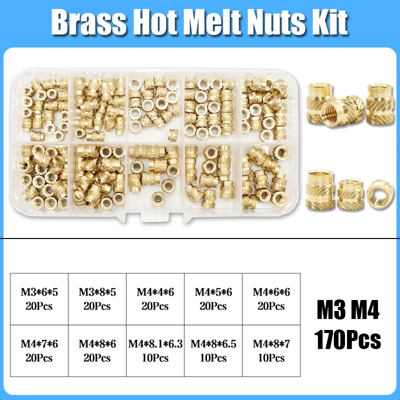 Einsatzmutter-Set M2 M2,5 M3 M4 M5 M6 Messing Heat Set Einsatzmutter Hot Melt Rändelgewindeeinsätze für 3D-Druck-Einbettungs-Kupfermutter – Detail 13