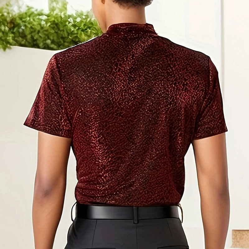 Men s Summer Tops Stylish Textured Shimmering  Fit Turtle Neck Short Sleeve T-Shirts