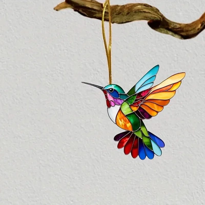 2D الاكريليك شقة ملونة الطائر الطنان معلقة قلادة الرياح الرنين sunالماسك نافذة المنزل زخرفة حديقة ديكور سيارة الديكور #5