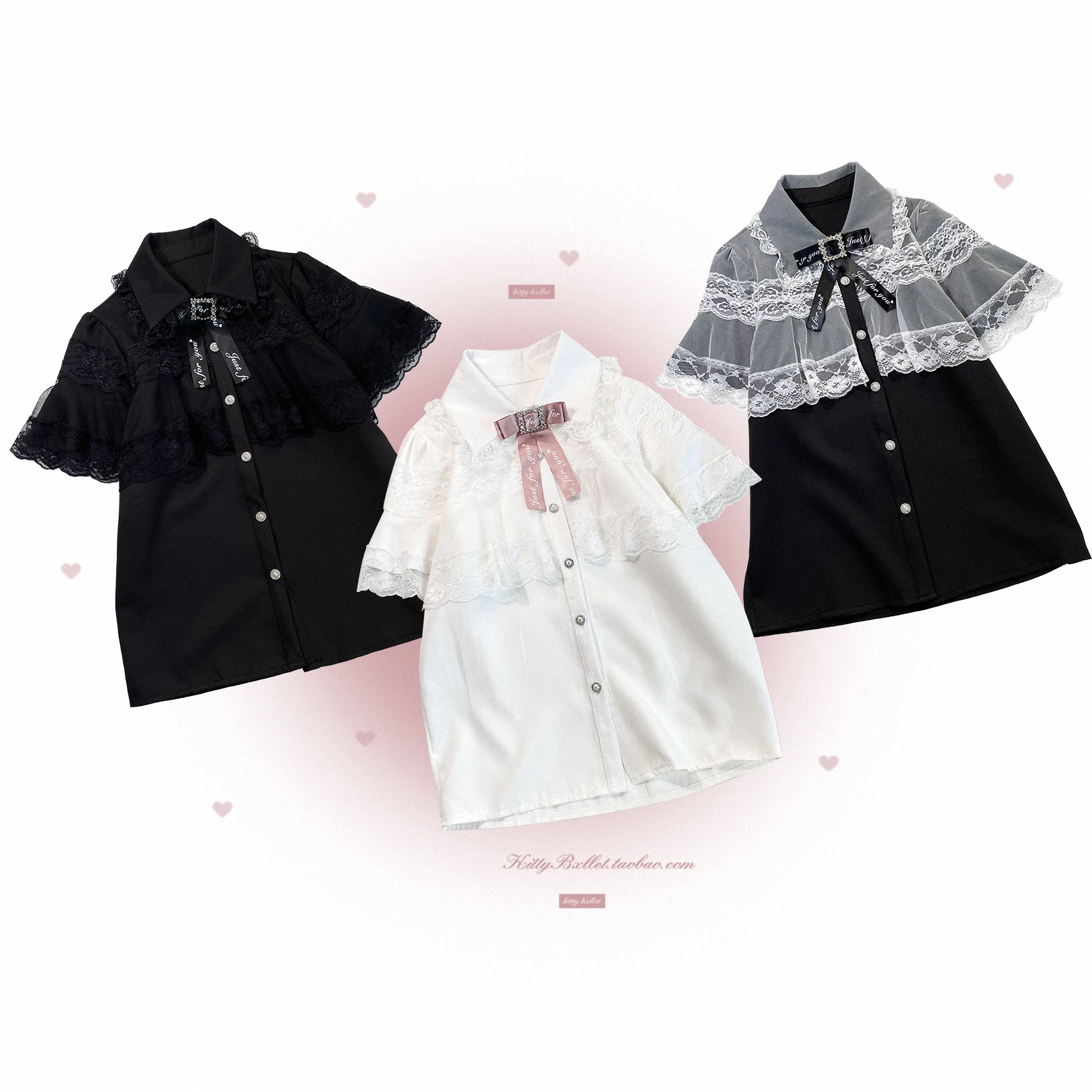 Dophee Japan Style Spring Summer Lace Cape Short Sleeve Women Blouses Elegant Single-breasted Lolita Top Gothic Cute Girl Shirts