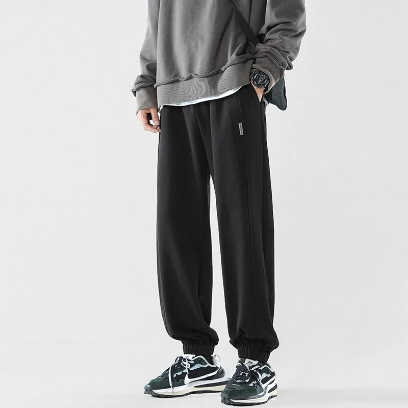

Мужские повседневные спортивные брюки зауженного кроя, весенне-осенний стиль, американские плотные брюки с манжетами, модные, больших размеров