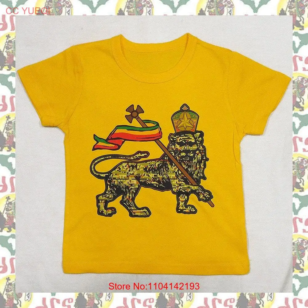 Kids T shirts drs a02 Children's Shirt Lion of Judah Reggae Jah Rastafari Ethiopia Jamaica long or short sleeves