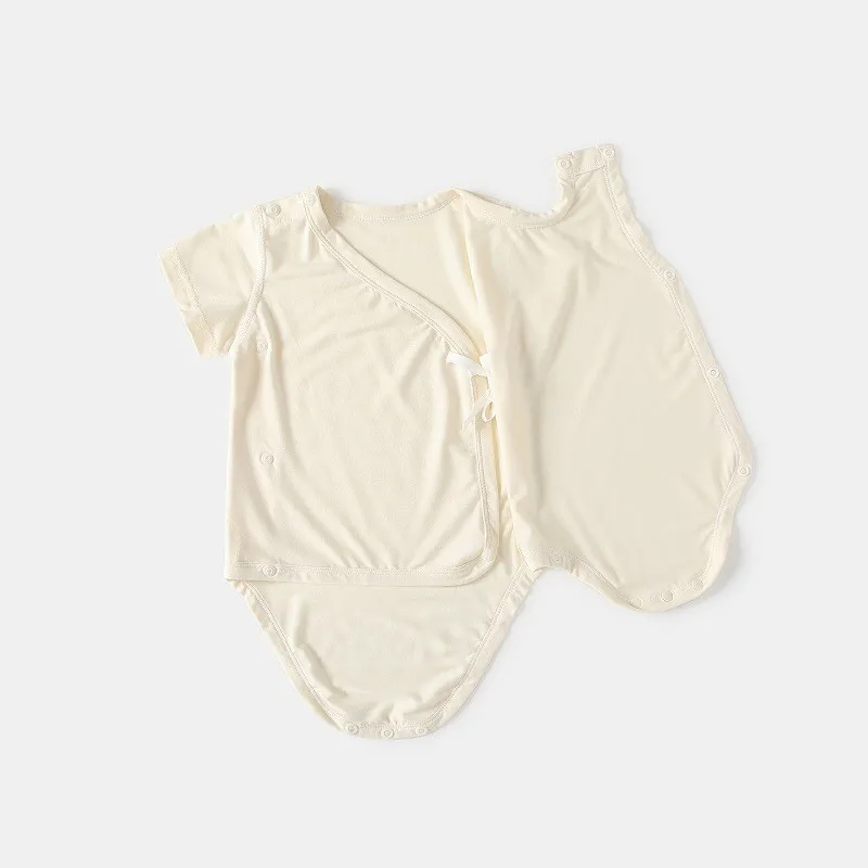 Newborn Baby Bodysuits 0-12 Months Bamboo Short Sleeve Kimono Onesie Tie Side Jumpsuit Soft Breathable Infant Summer Clothes