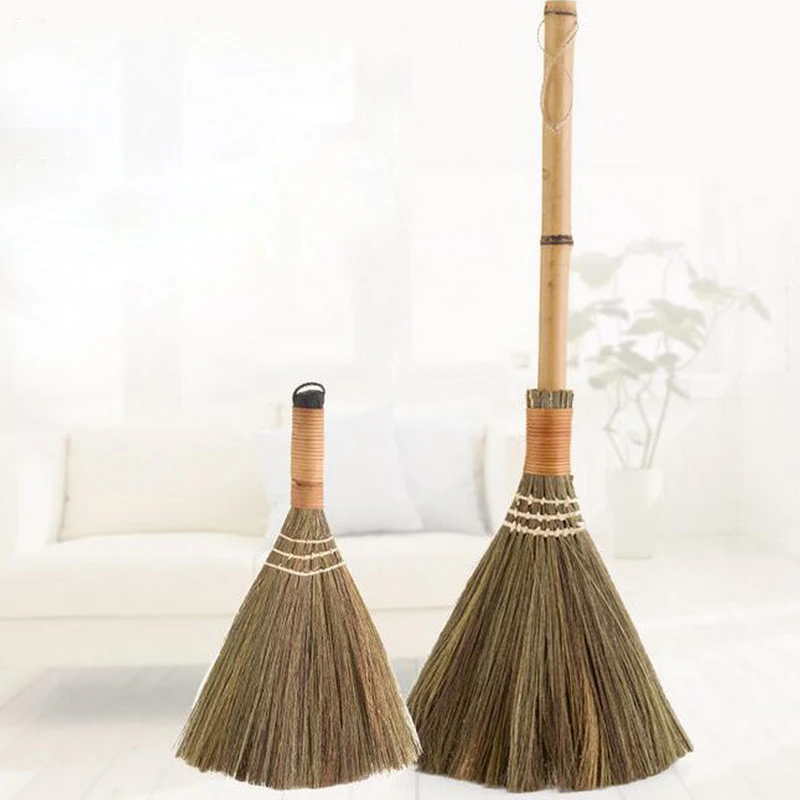 Retro Japanese Soft Hair Wood Floor Sweeping Brooms Straw Braided Household Floor Cleaning Household Floor Useful Cleaning Tools