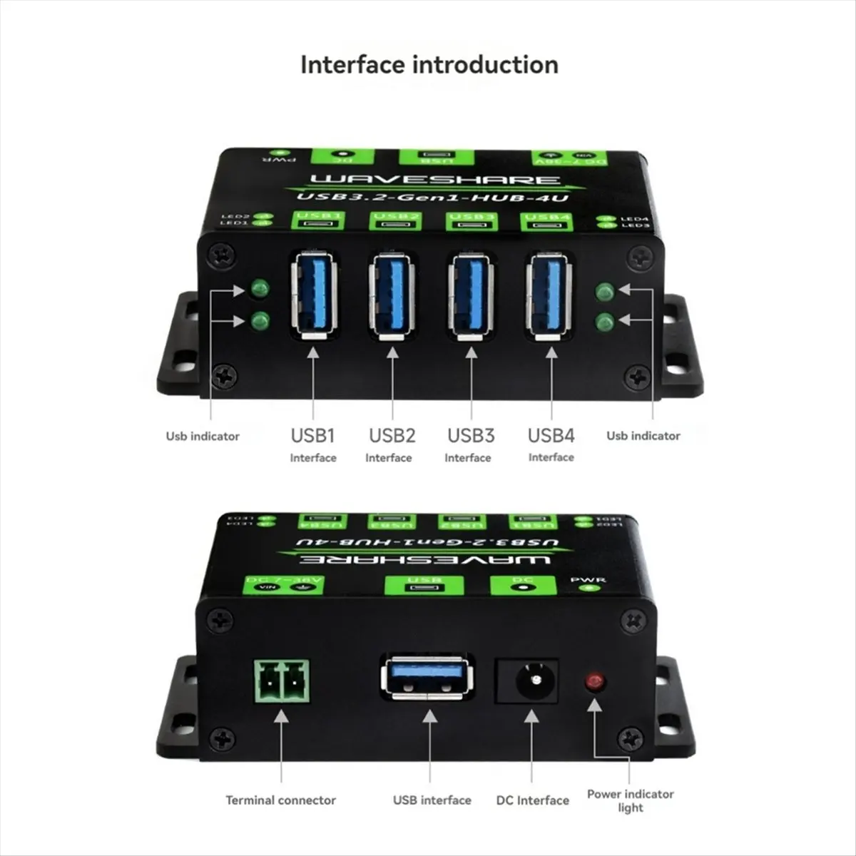 A46U USB3.2 HUB 4U Extended 4-Way USB 3.2Gen1 Interface 5Gbps Industrial Grade HUB Adapter Compatible with MacOS