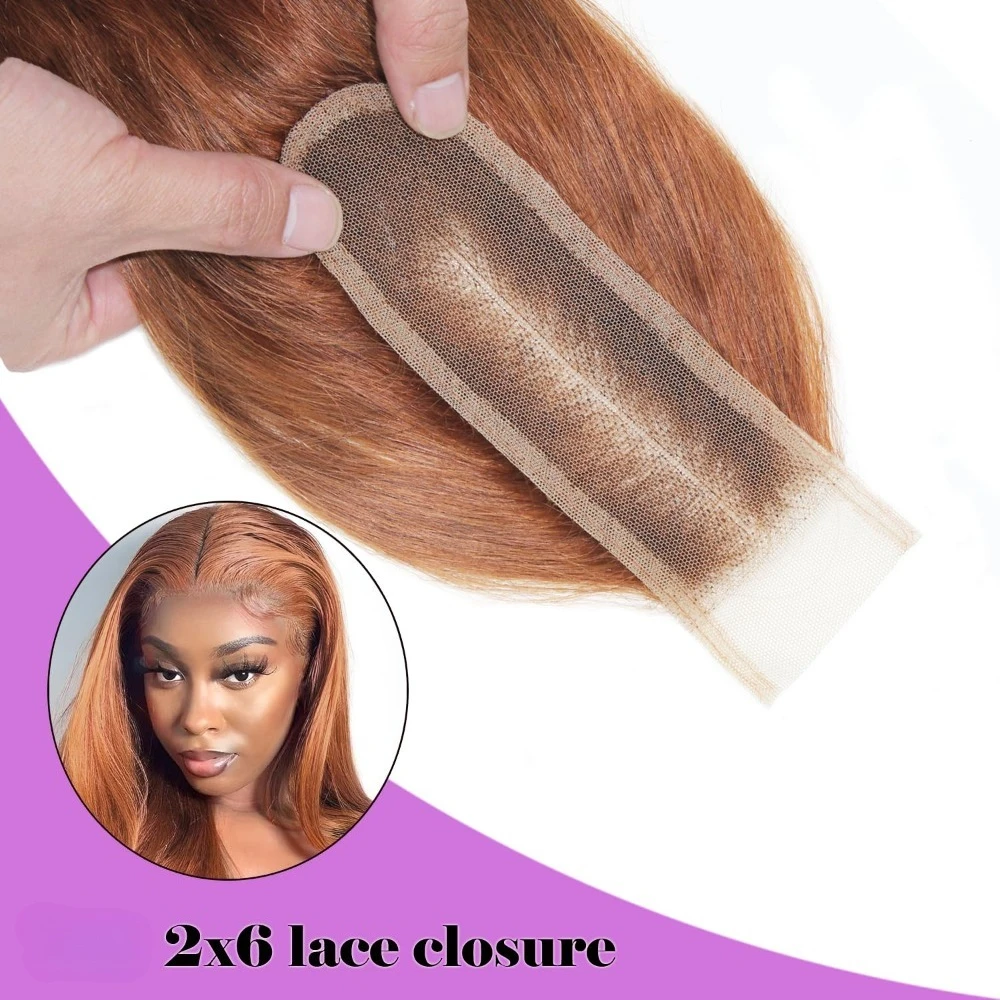 # ブラウンストレート2x6人毛レースクロージャーロングディープパートニングブラジリアンバージンヘア10-22インチ150%密度フルエンド30個