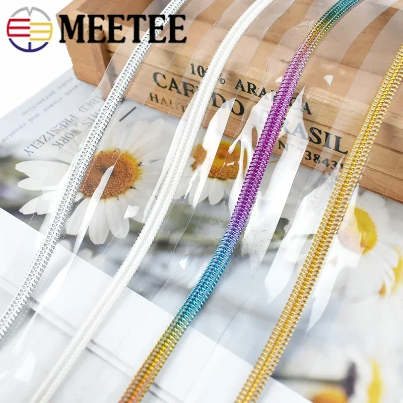 1/2/3/5M Meetee 3# 5# PVC Nylon Zipper Tape for Sewing Bag Raincoat Decor Zippers Shoes Clothing Zip Repair Kit DIY Accessories