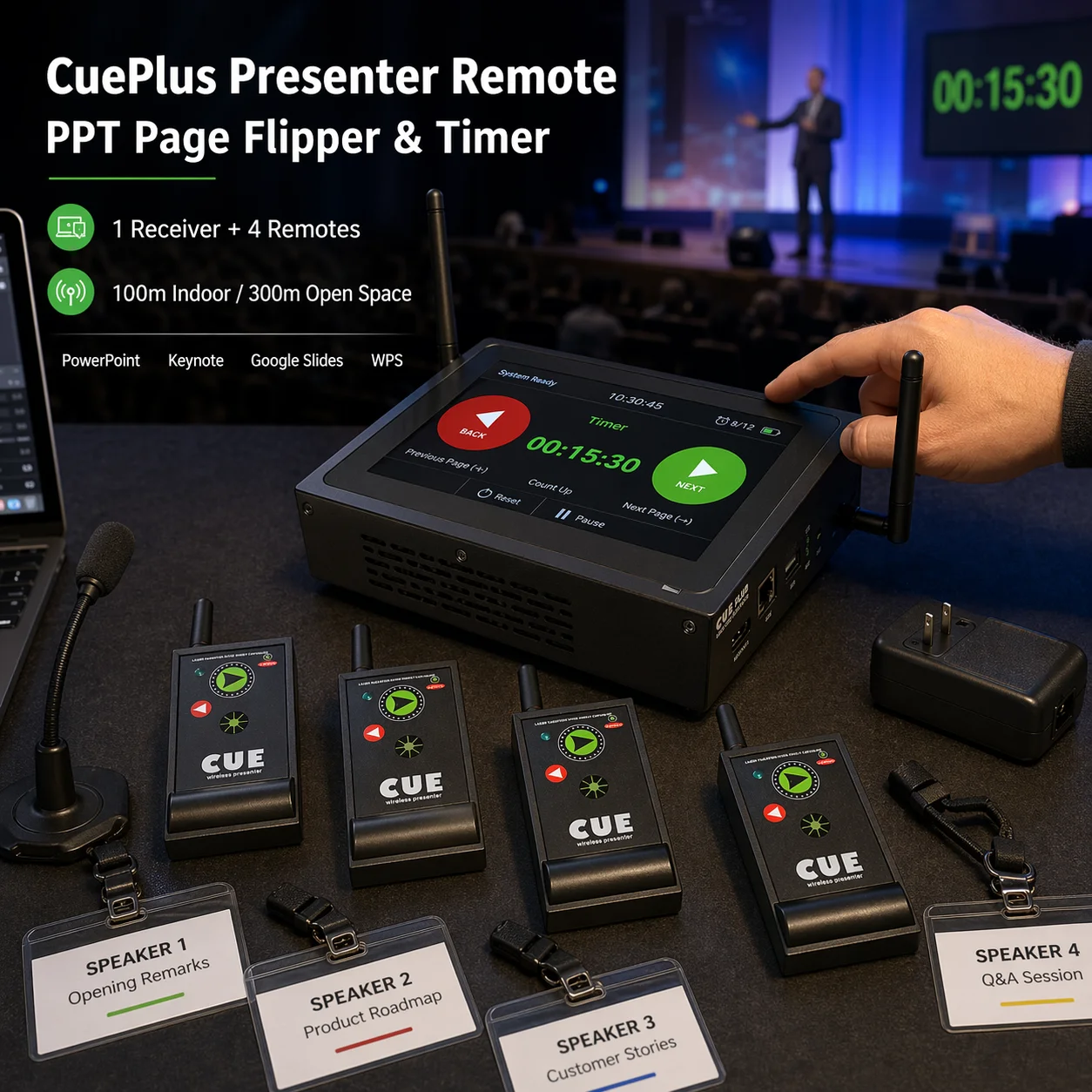 Wireless Presenter Timer PPT Presentation Controller 4 Remotes Event Team Control 100m 300m PowerPoint Keynote Slides