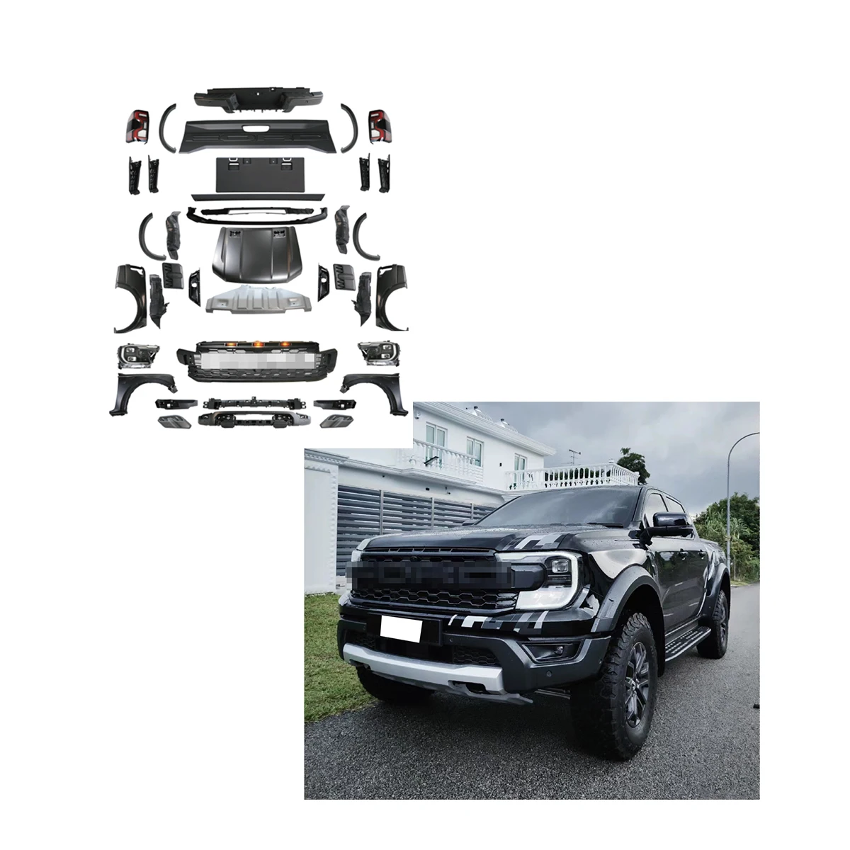 

Car Bumpers Front Body Kit 2012-2021 for T6 T7 T8 ford Ranger Upgrade to T9 2023 Ranger Raptor Auto Body Kit Bumper