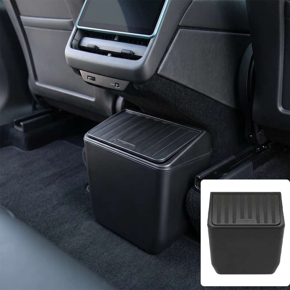 Car Rear Seat Storage Box Organizer Center Console Backseat Trash Bin Garbage Can Accessories For Tesla Model Y Juniper 2025 view 2
