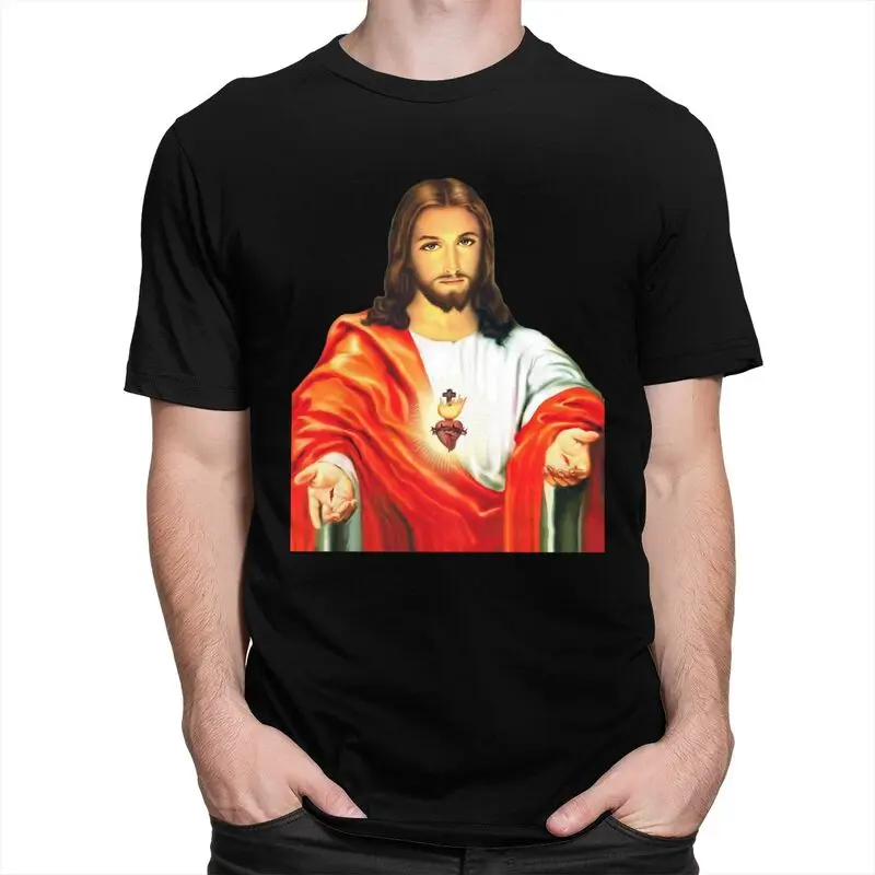 Custom Sacred Heart Of Jesus Tshirts Men Short Sleeve Leisure T Shirt Christian Catholic God T-shirt Slim Fit 100% Cotton Tee