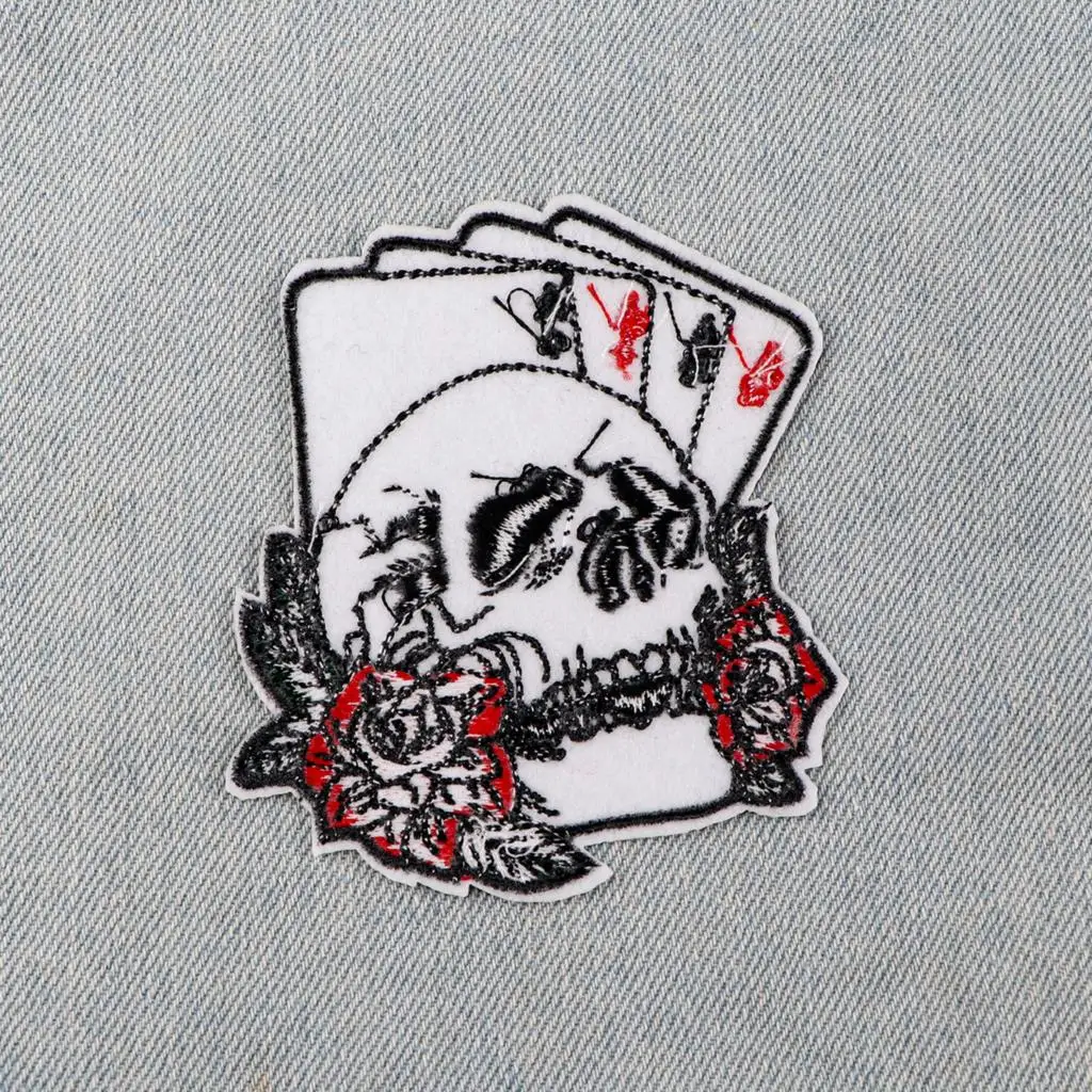 Skelet Poker Kaarten Borduurwerk Patch Ijzer Op Patches Op Kleding Rugzak Patches Voor Jassen Diy Patch Stickers Accessoires