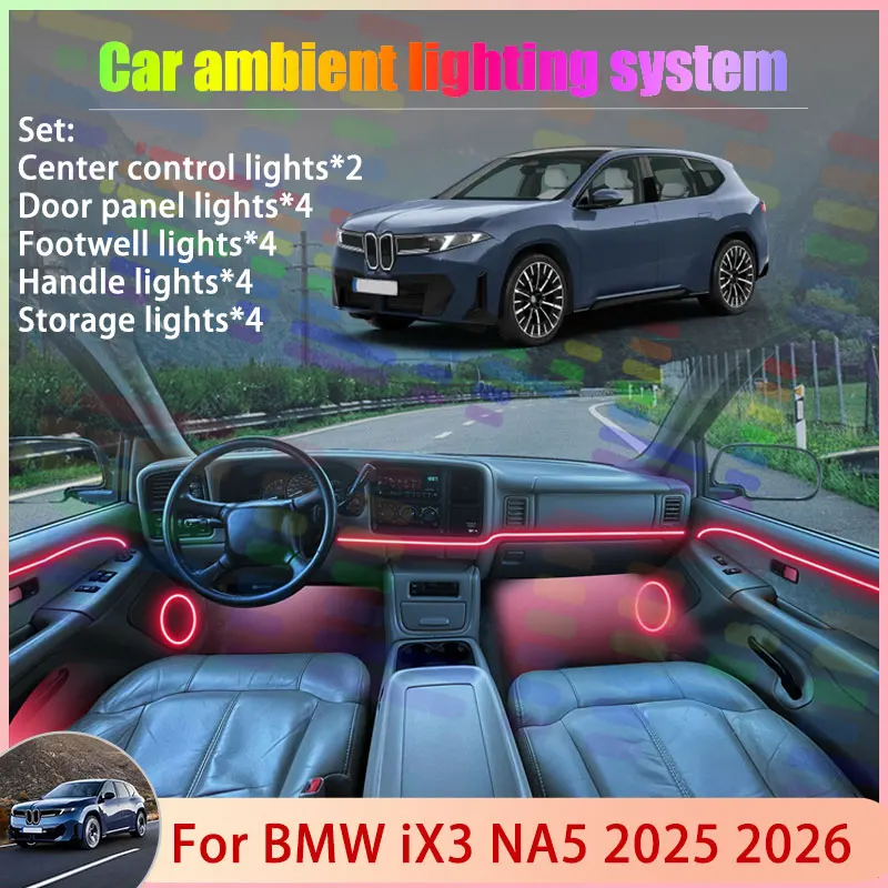

For BMW iX3 NA5 2025 2026 2/18 in 1 Car Atmosphere Light Lamp RGB Shade Ensemble Streamer Atmosphere Set Accessories Auto Parts