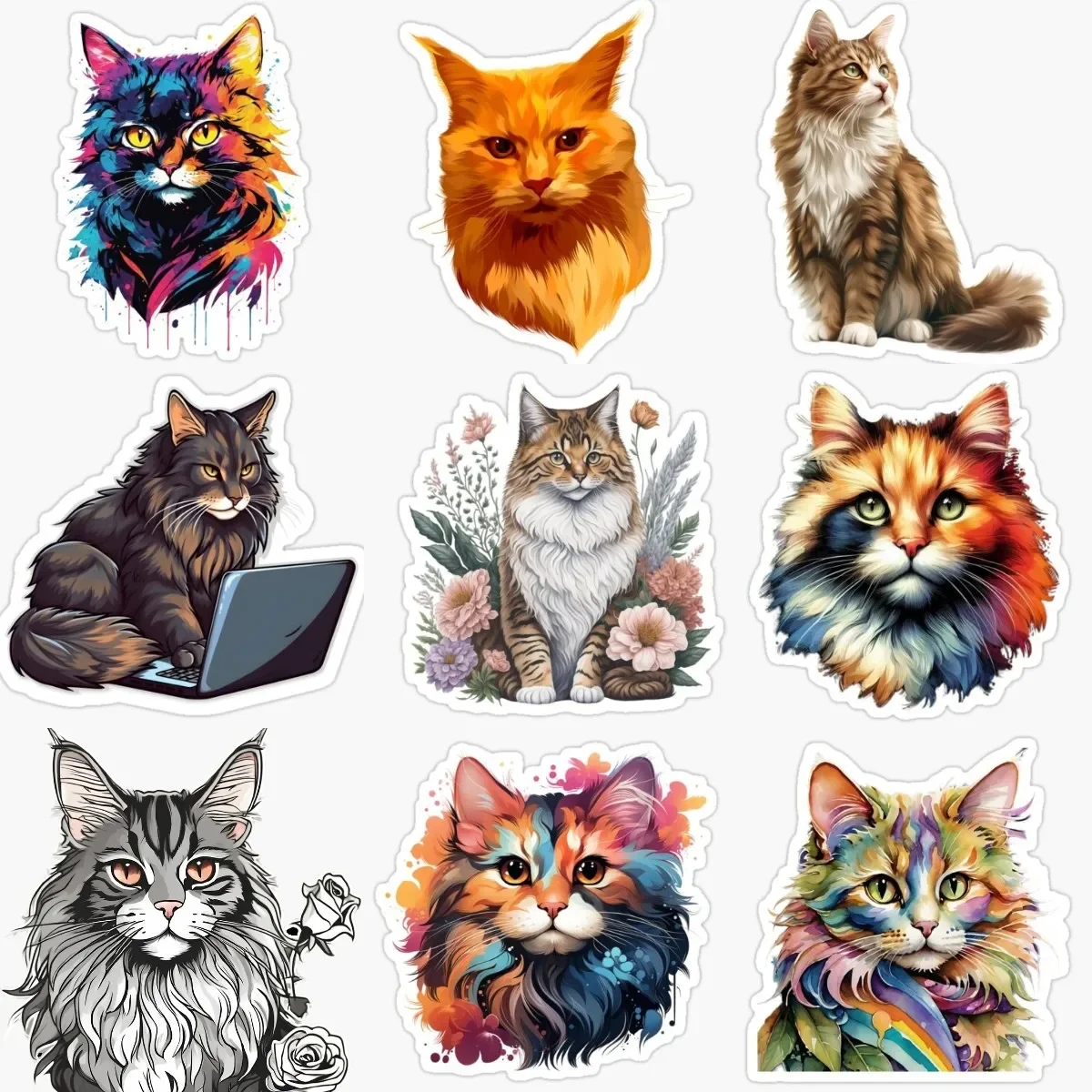 

Maine Coon Cat Cute Pets PVC Creative Stickers for Decorate Fridge Room Window Wall Car Van Bicycle Decal Accessories