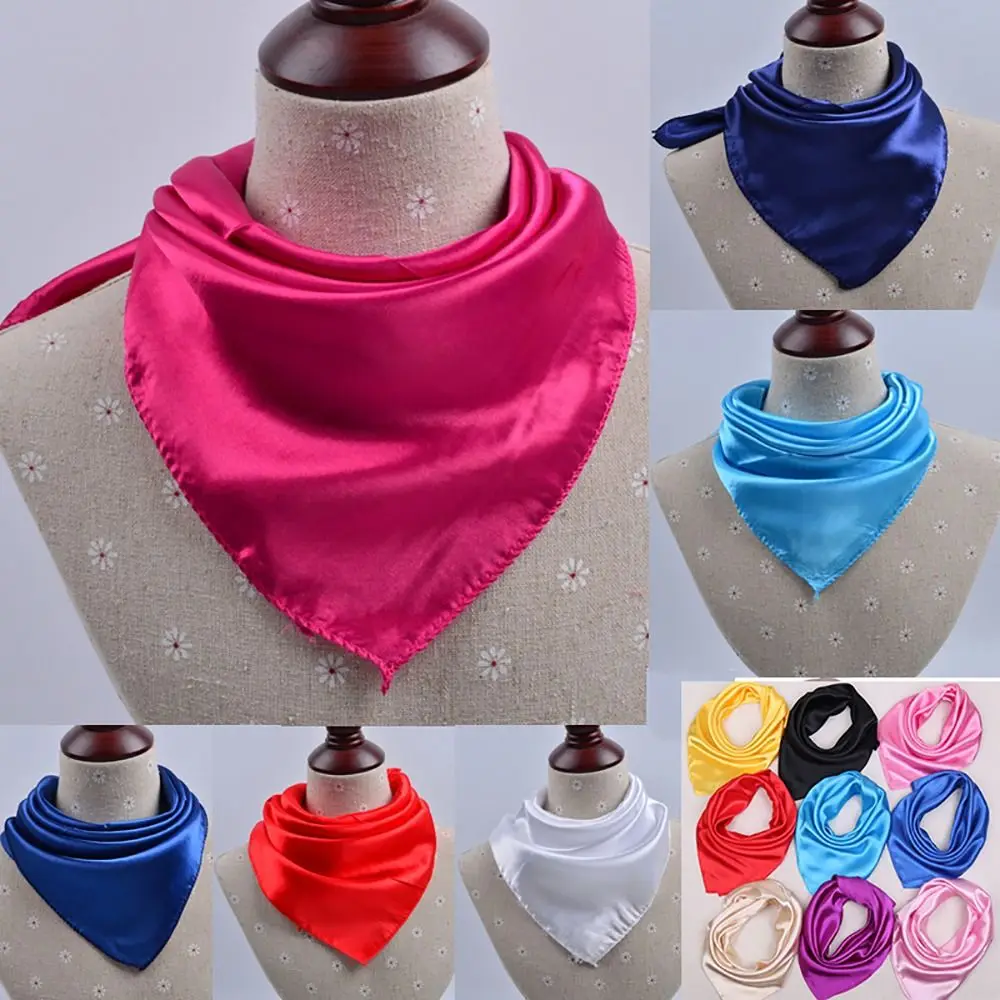 60cm Women Silk Satin Square Scarf Bandana Neckerchief Solid Color Neck Wrap
