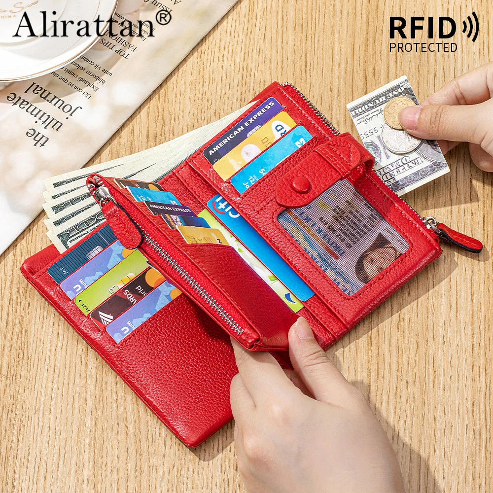 

Alirattan 2025 New Women's Short Wallet Large Capacity Leather Fashionable Folding Small Wallet Detachable Card Bag