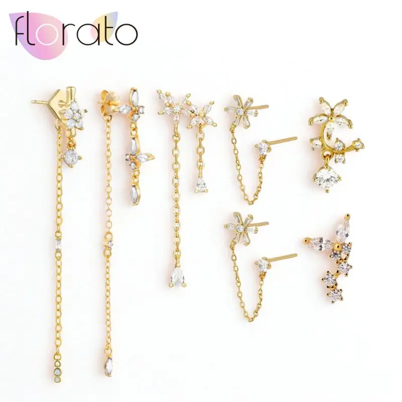

925 Sterling Silver Needle Light Iuxury Niche Floral Irregular Design Chain Earrings Pendant Women High-end Fine Wedding Jewelry