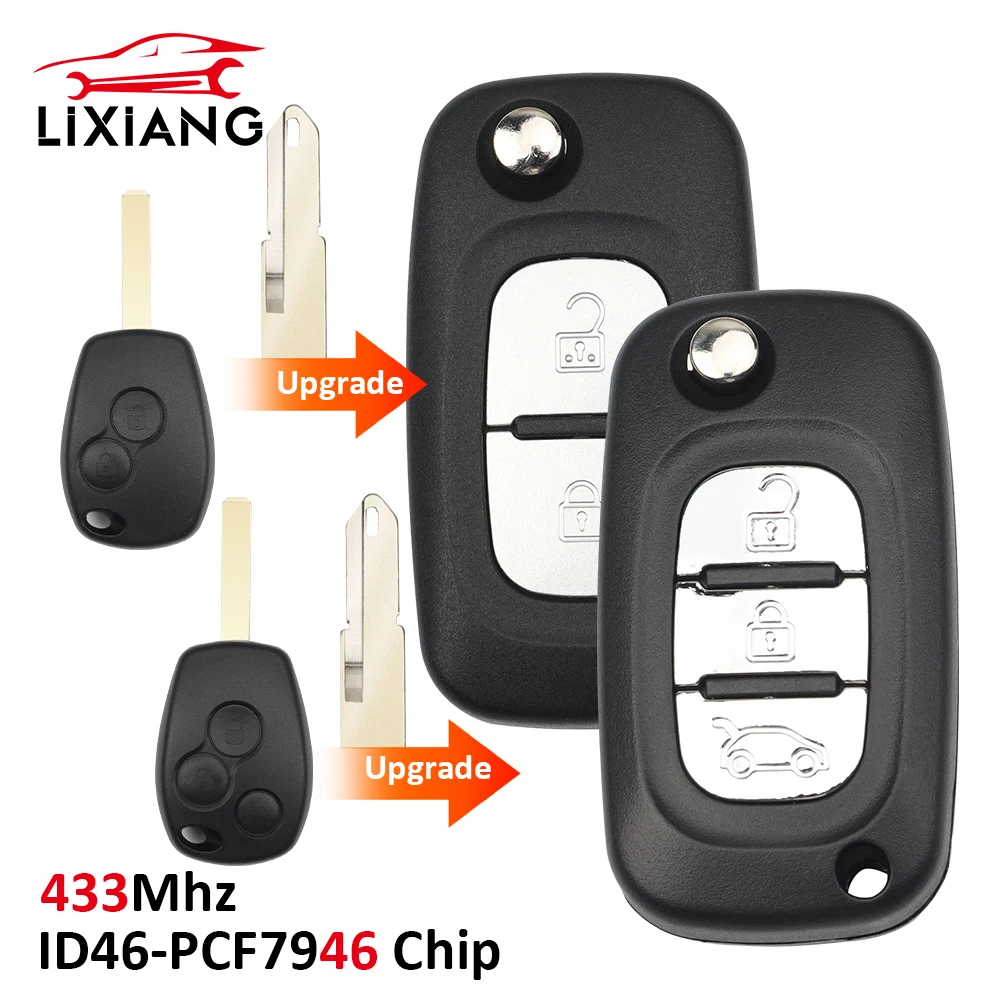 

LIXIANG Modified 433MHz Flip Remote Key PCF7946 2/3Buttons For Renault Vivaro Traffic Master Kangoo Clio Dacia FOB VA2/NE73