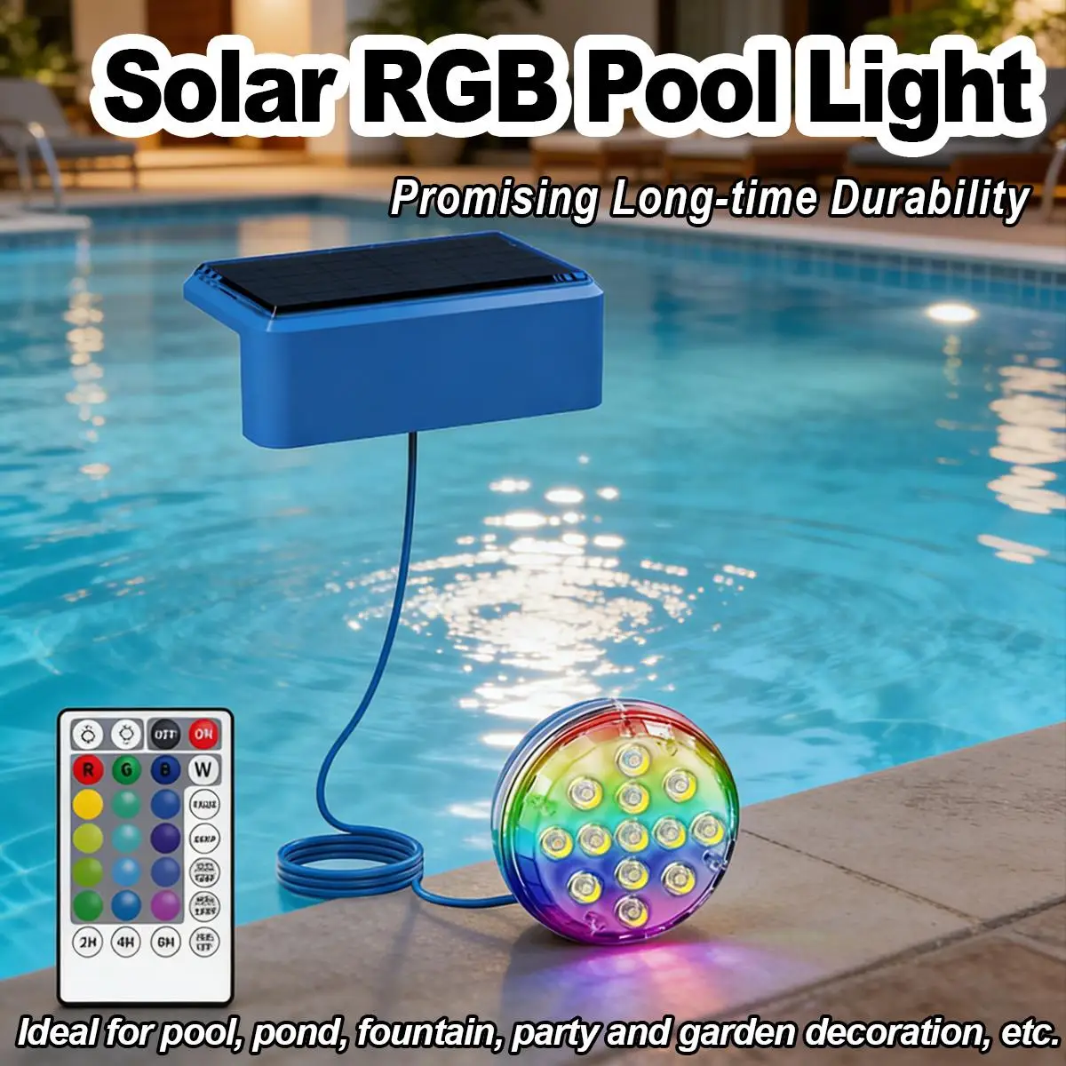 

Underwater Solar Pool Light with Remote LED RGB Rechargeable Inground Swimming Pool Decoration Landscape Lighting Home Art Decor