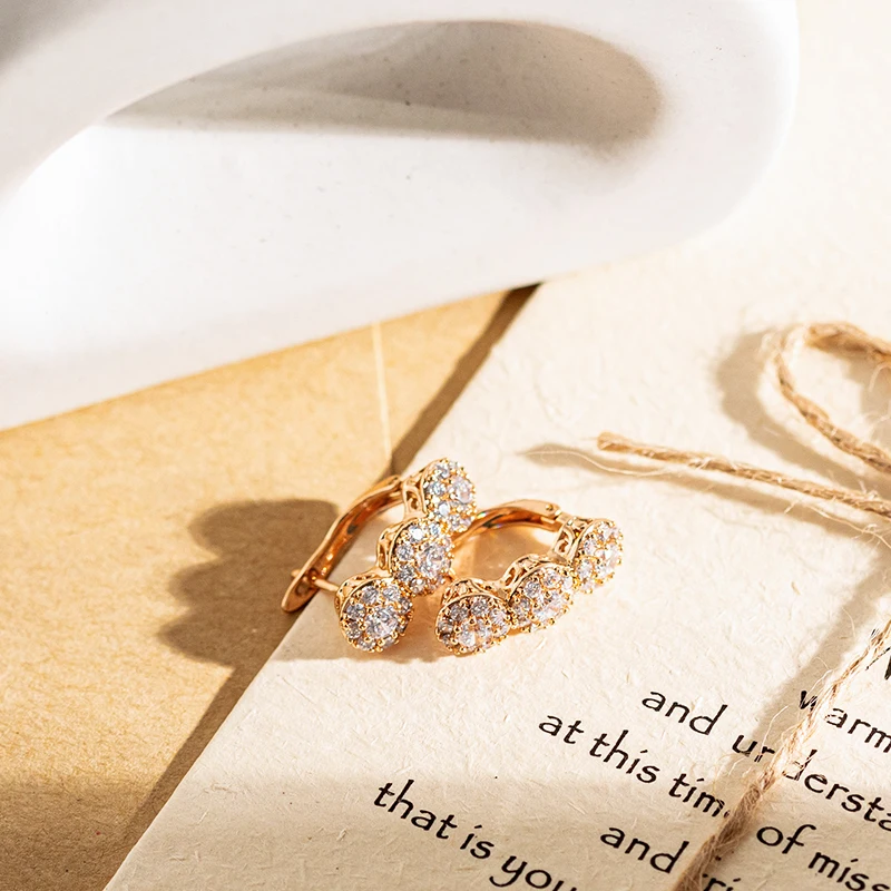 Kinel Luxury 585 Rose Gold Color Women Dangle Earrings Geometry Full Natural Zircon Geometry Bride Wedding Fine Daily Jewelry