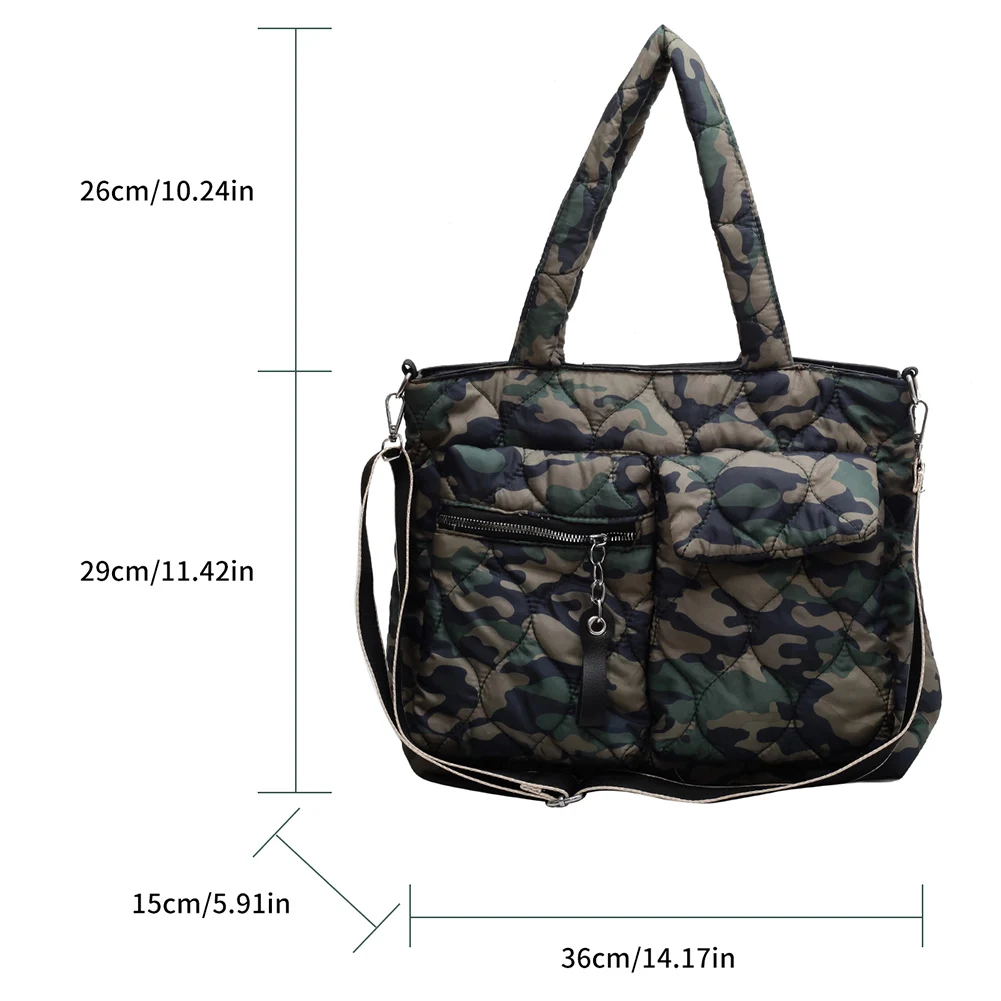 Autumn Winter Down Padded Shoulder Bags Large Capacity Quilted Shoulder Bag Zipper Pocket Lady Tote Bags Waterproof for Shopping