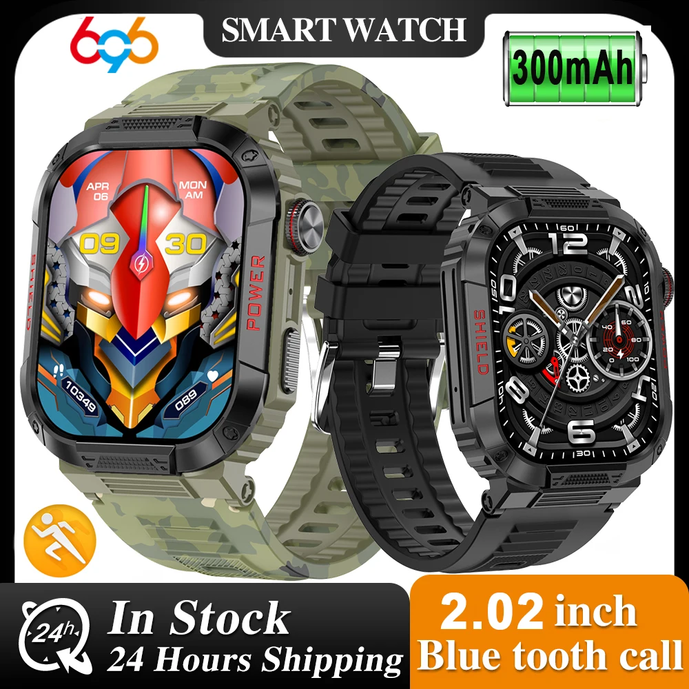 

Sports Fitness Men Outdoor Smartwatch 2.02" Blue Tooth Call Voice Assistant Heart Rate Blood Oxygen Smart Watch IP68 Waterproof