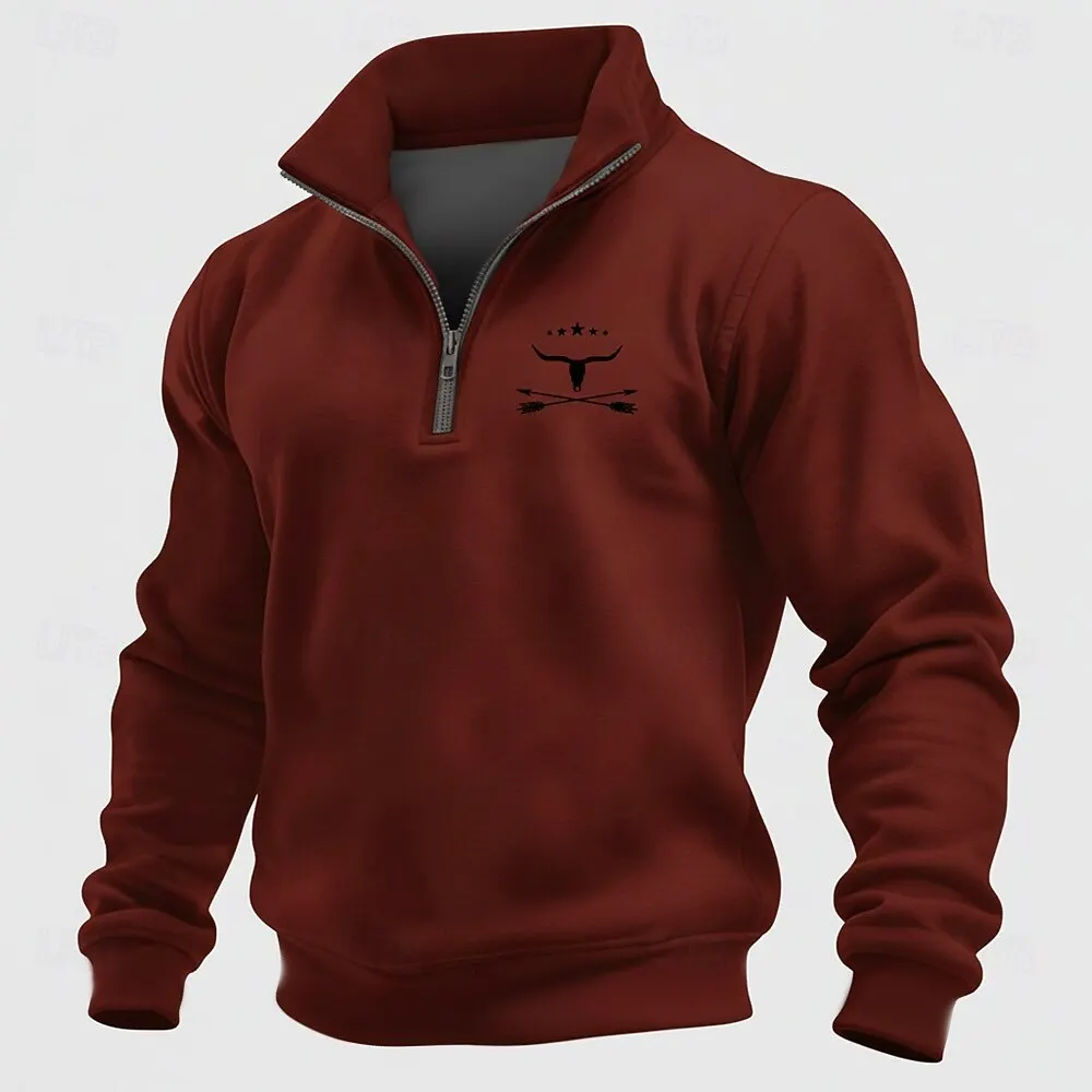 

Men's Simple Vintage Design Zipper Sweatshirts Autumn Winter Outdoor Casual Long Sleeve Pullover Loose Comfortable Half Zip Tops
