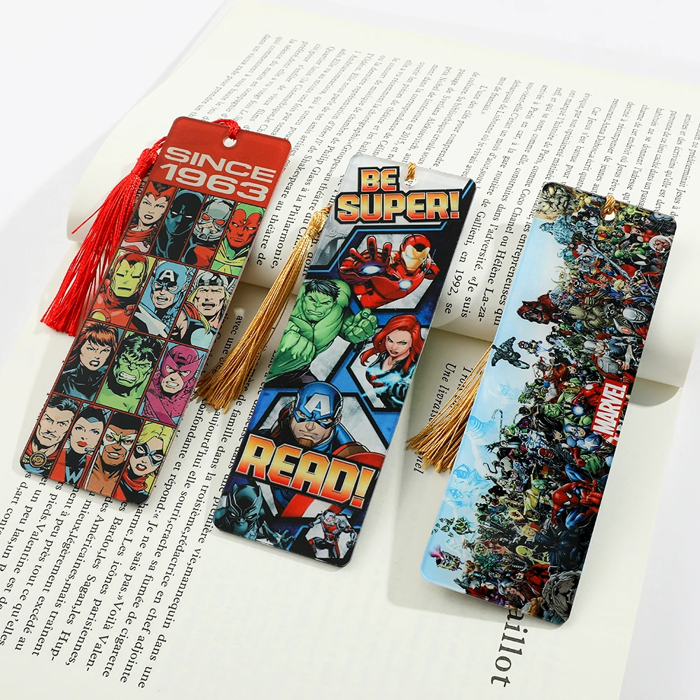 The Avengers Marvel Acrylic Bookmark Cartoon Tassels Page Mark Reading Stationery Supplies Anime Bookmark for Students Teachers