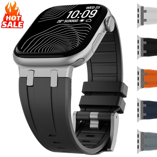 Imagen 1 del producto Bandas para Apple Watch Band Ultra 3/2 49mm 46mm 45mm 44mm 42mm correa de goma de silicona líquida para IWatch Series 11 10 9 8 7 6 SE 5