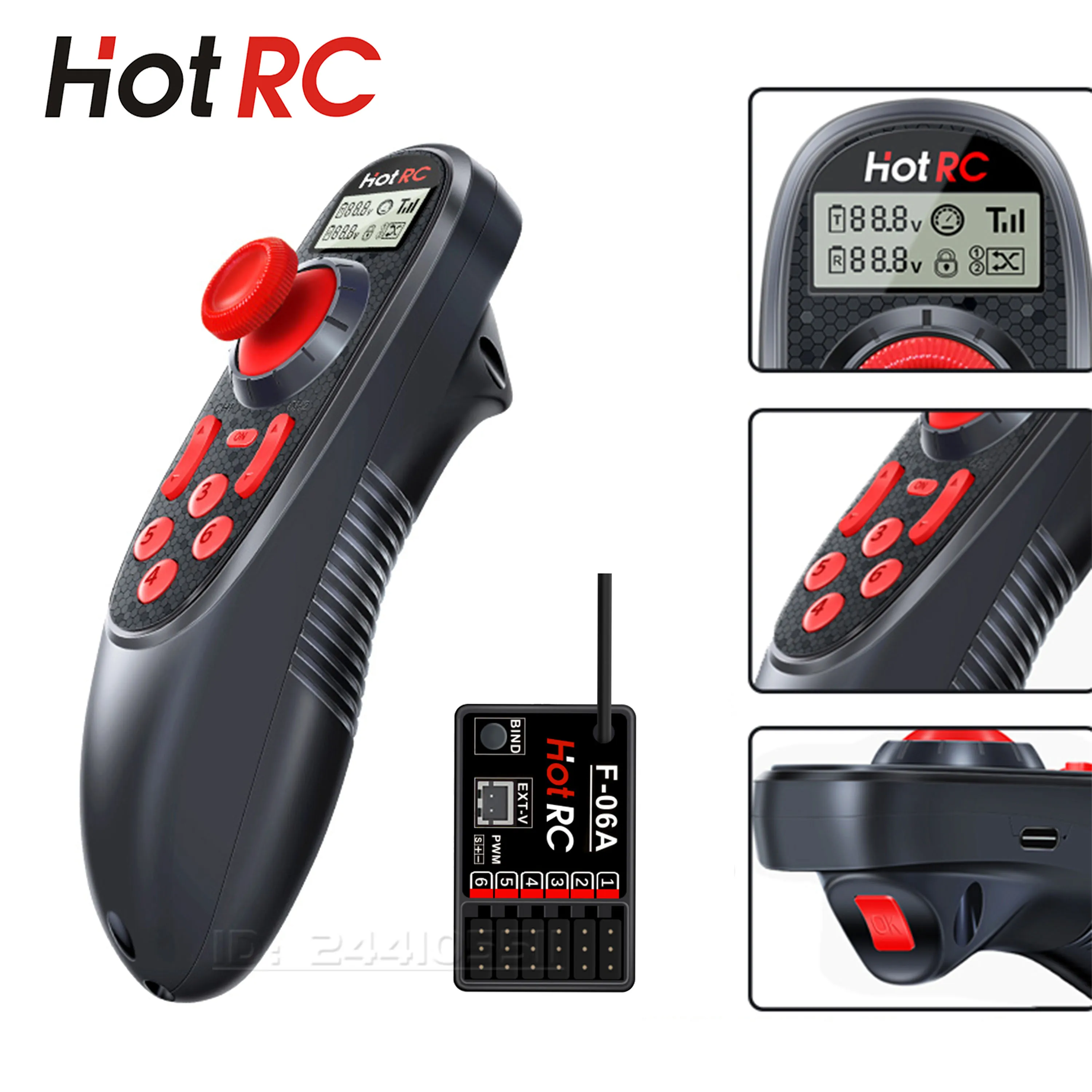 HOTRC DS-600 6CH 2.4G RC Boat Transmitter LCD Remote Controller F-06A PWM Receiver Voltage/Signal Return 4-9V for Model Car Ship