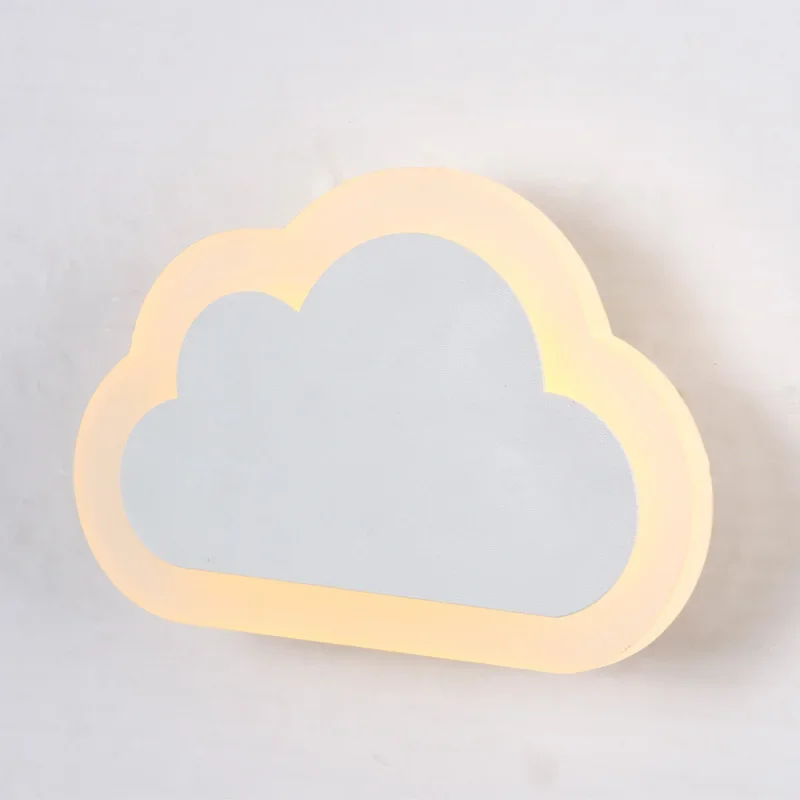 Modern Children Cloud Wall Lamp Led Bedroom Bedside Sconce Acrylic Lampshade White Painting Iron Home Indoor Lighting 110-220V