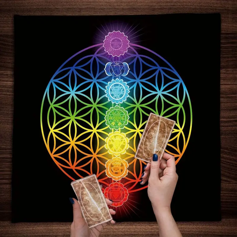VIKAMA Starry Sky Bottom Flower of Life Tarot Tablecloth Mystical Divination Altar Cloth Ritual for Spiritual Room Decor
