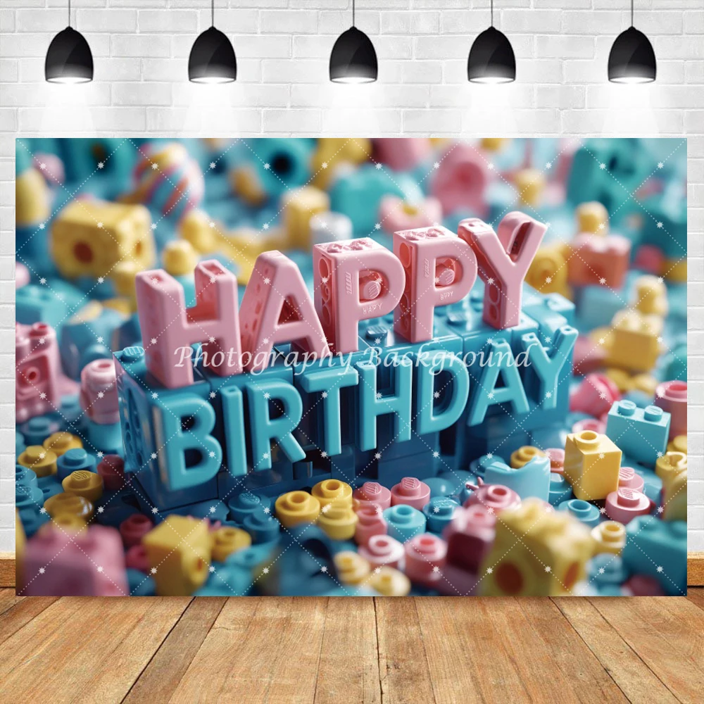 خلفية مكعبات البناء مع رسائل عيد ميلاد سعيد ثلاثية الأبعاد خلفية تصوير للأطفال لحفلات أعياد الميلاد وحفلات استقبال المولود الجديد