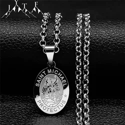 Medal San Miguel Arcanjo Archangel Necklaces Stainless Steel Chain Necklace Saint Michael Emilia Antonio Cayetano Jewelry N3031