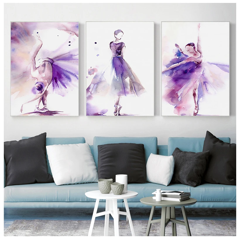 

Watercolor Purple Ballet Dancer Art Nordic Wall Print Art Canvas Poster for Living Room Decoration Home Wall Decor Picture