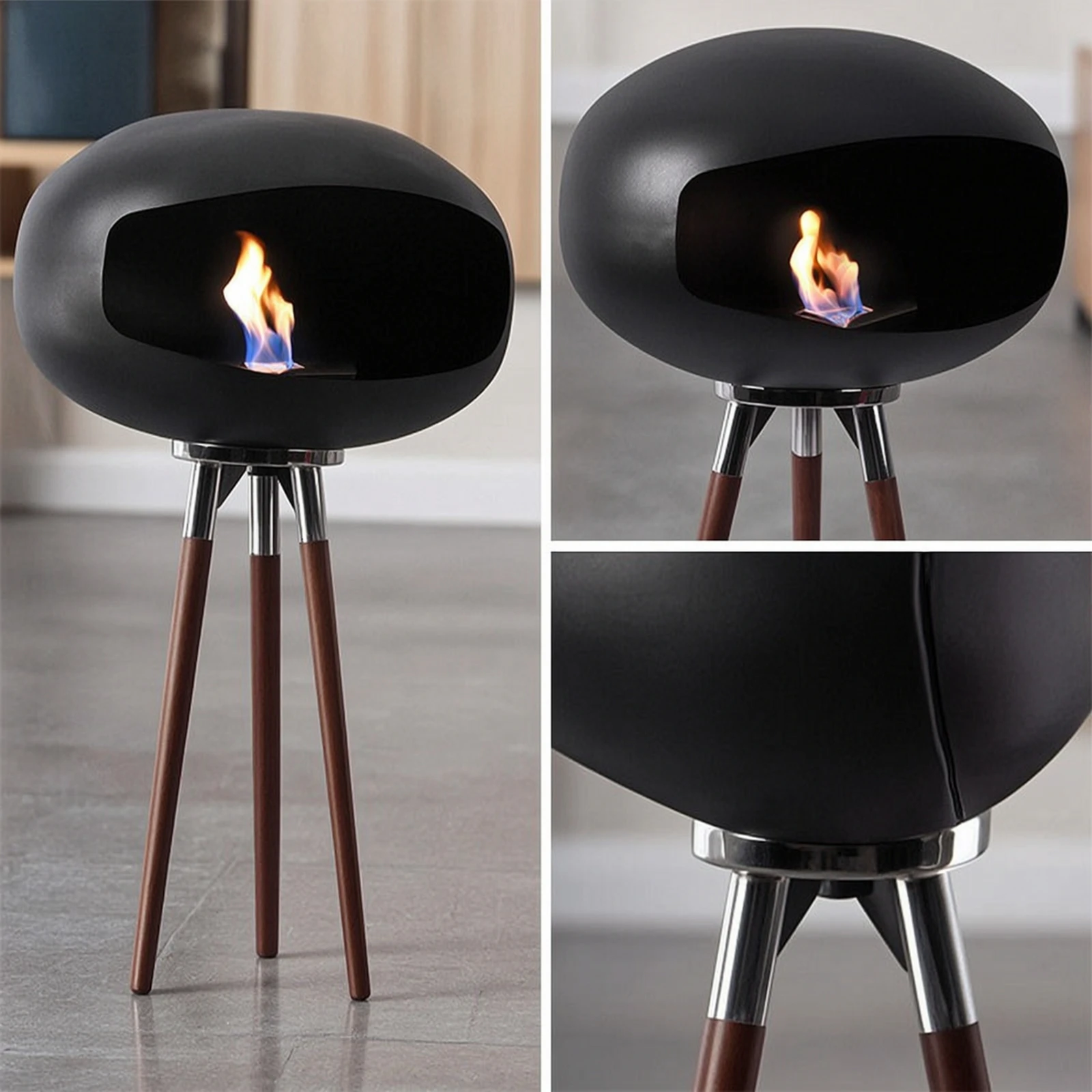 Tripod Fireplace Freestanding Ethanol Fireplace Fire Bowl Matte Black Heater Stainless Steel for Homeowners, Terrace view 5