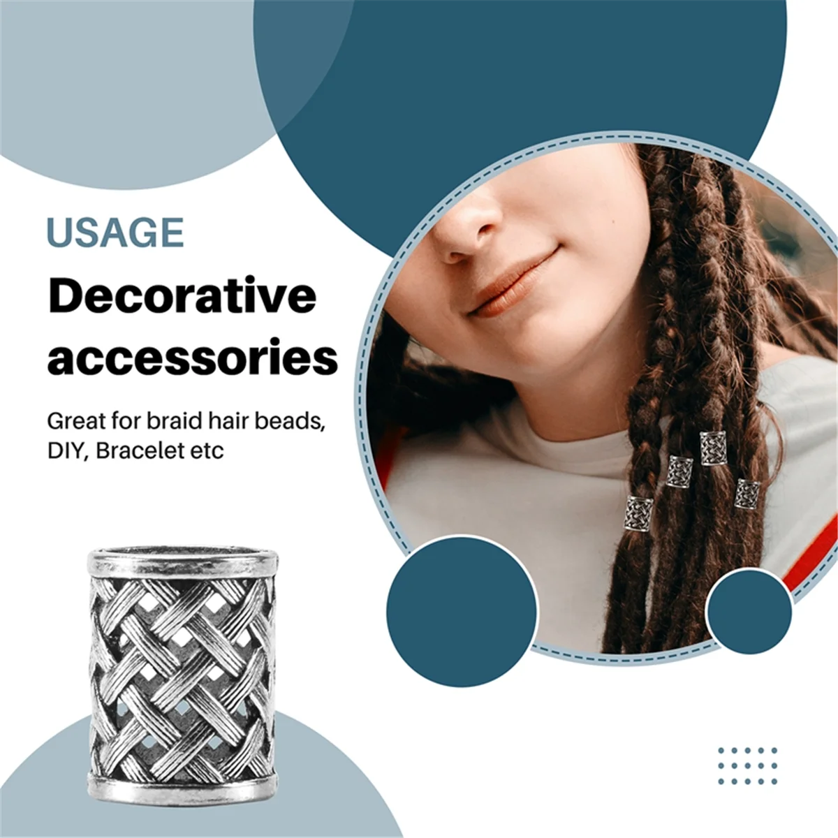 ACKOR Vintage Antique Bronze Hair Braid Beard Dreadlock Beads Rings Tube Viking Rune Charm Pendant for DIY Necklace Jewelry
