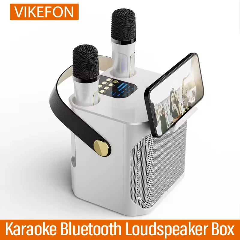 High Power Karaoke Bluetooth Speaker with Dual Microphone Boombox Portable 360 Stereo Surround Waterproof Wireless Subwoofer