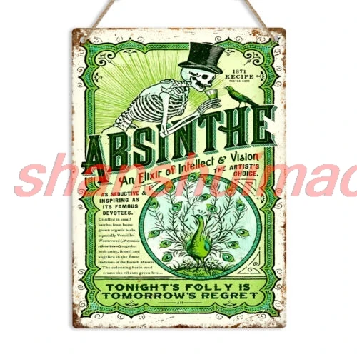 Absinthe Retro Metal Sign Shots Bar Wall Plaque Vintage Man Cave Kitchen Decor SHAN